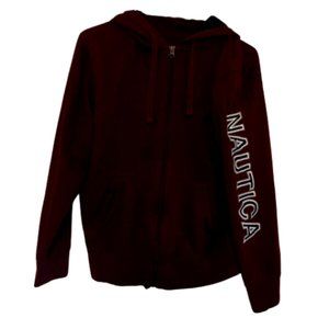 Nautica Women’s Maroon Zip Hooded Sweatshirt Medium Cotton Blend